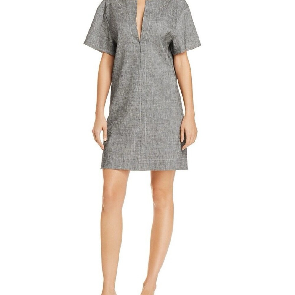 Theory‎ Sharkskin Short-Sleeve Shift Dress office career neutral minimal